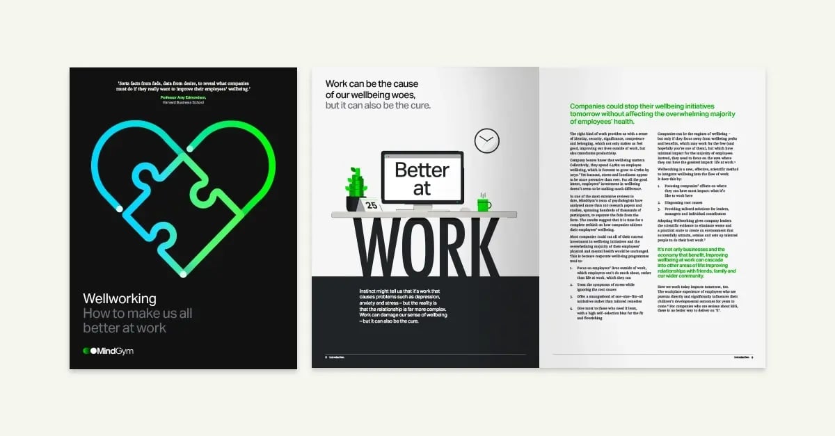 The cover and first page of MindGym's Wellworking whitepaper